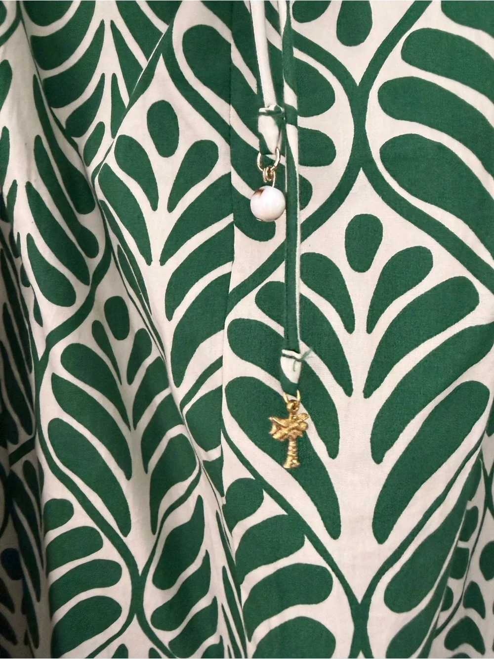 H&M Green and Cream Leaf-Print Peasant Tunic